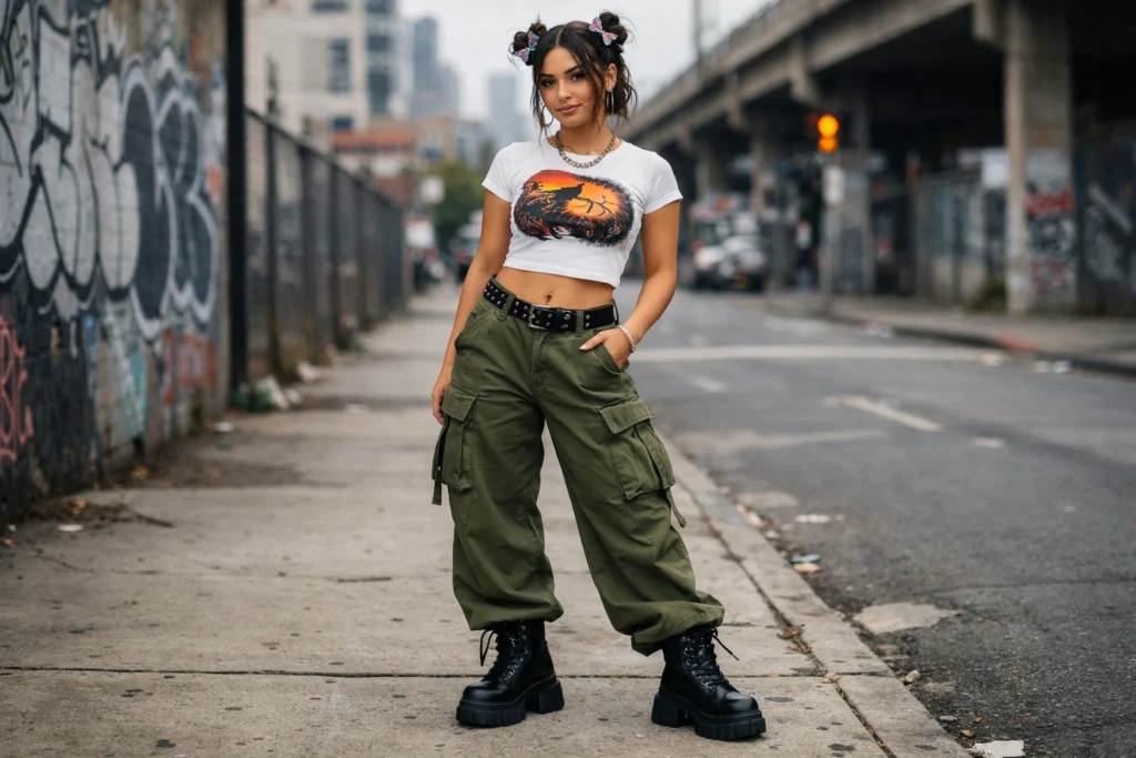 Baby Tee with Cargo Pants