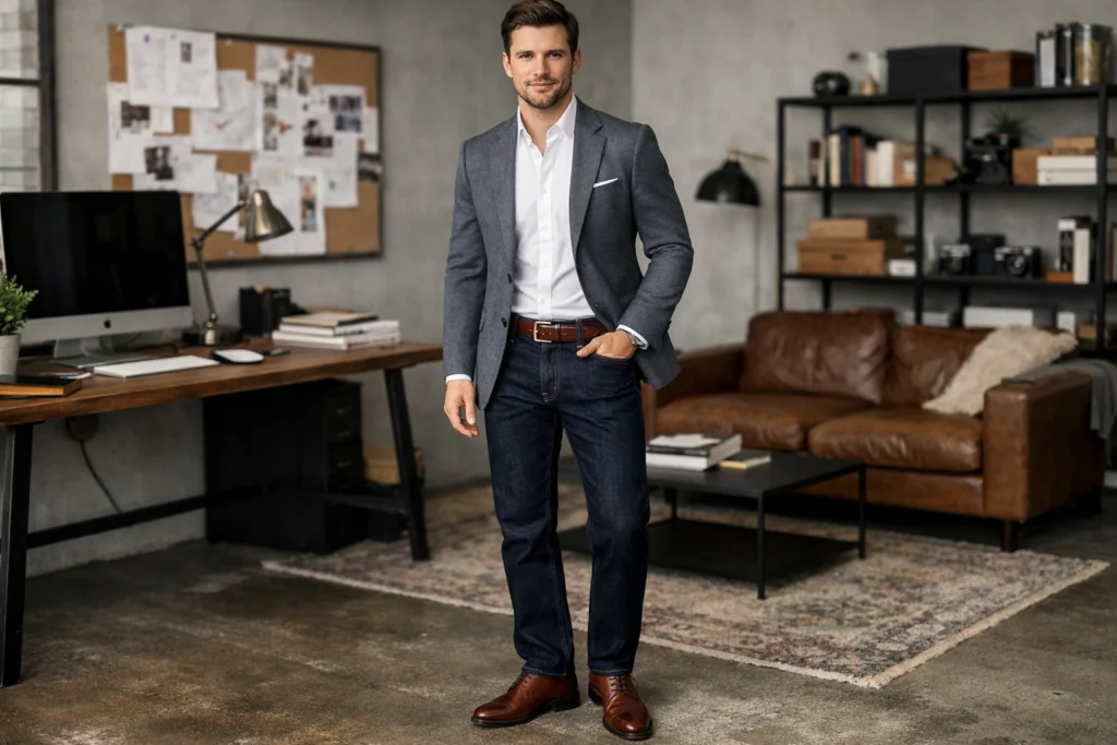 Dark Denim with Blazer and Oxford Shirt