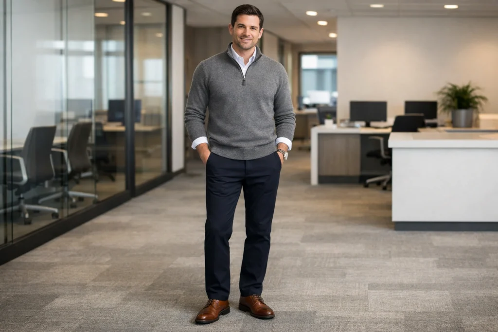 Layered Look with Quarter-Zip and Collared Shirt