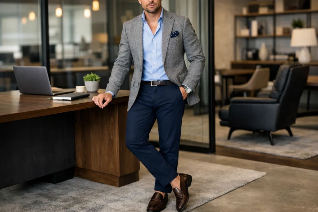 Sport Coat with Open-Collar Dress Shirt
