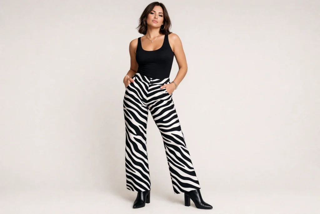Zebra or Leopard Print Pants with Solid Top