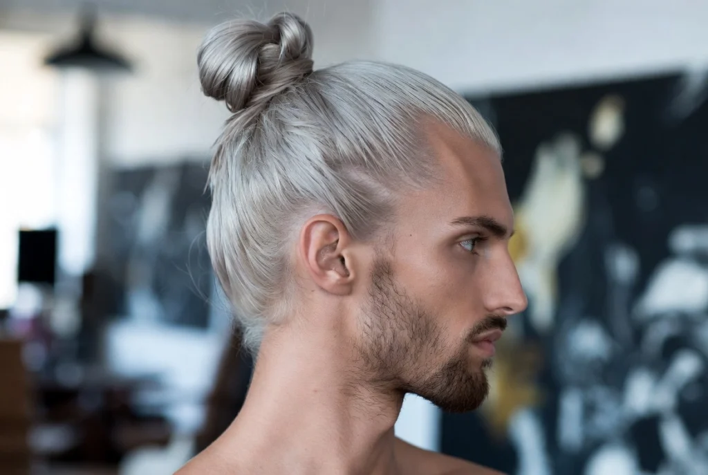 Blonde Man Bun Sophistication