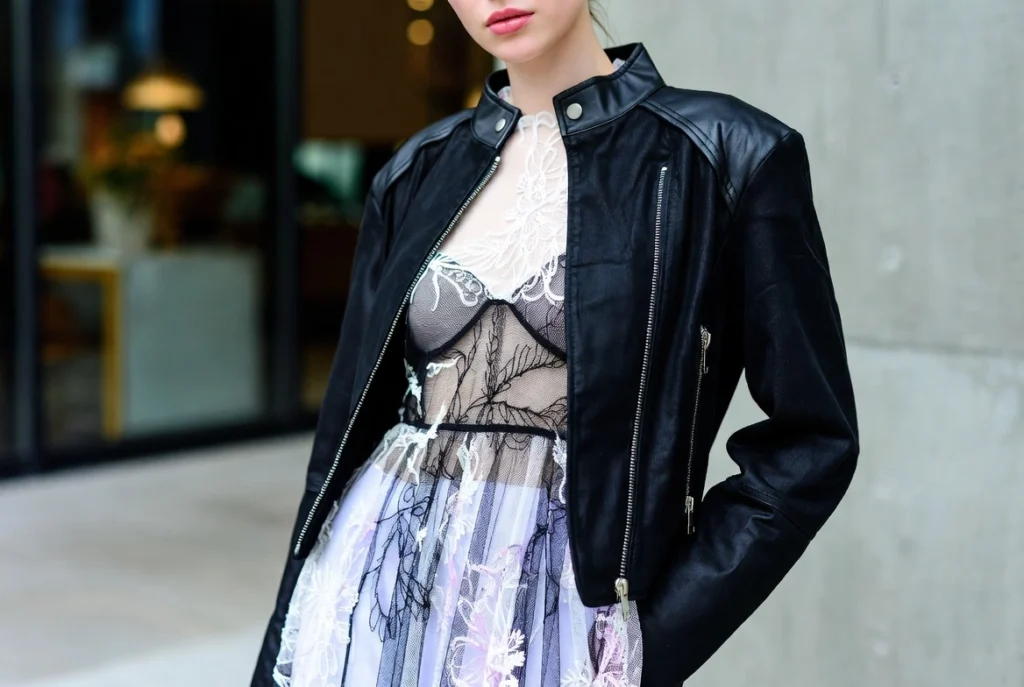 Leather Jacket Edge with Feminine Pieces