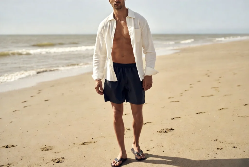 Minimalist Swim Trunks and Linen Shirt