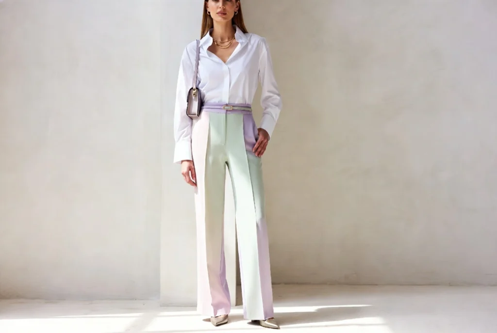 Pastel Trousers and White Blouse Polish