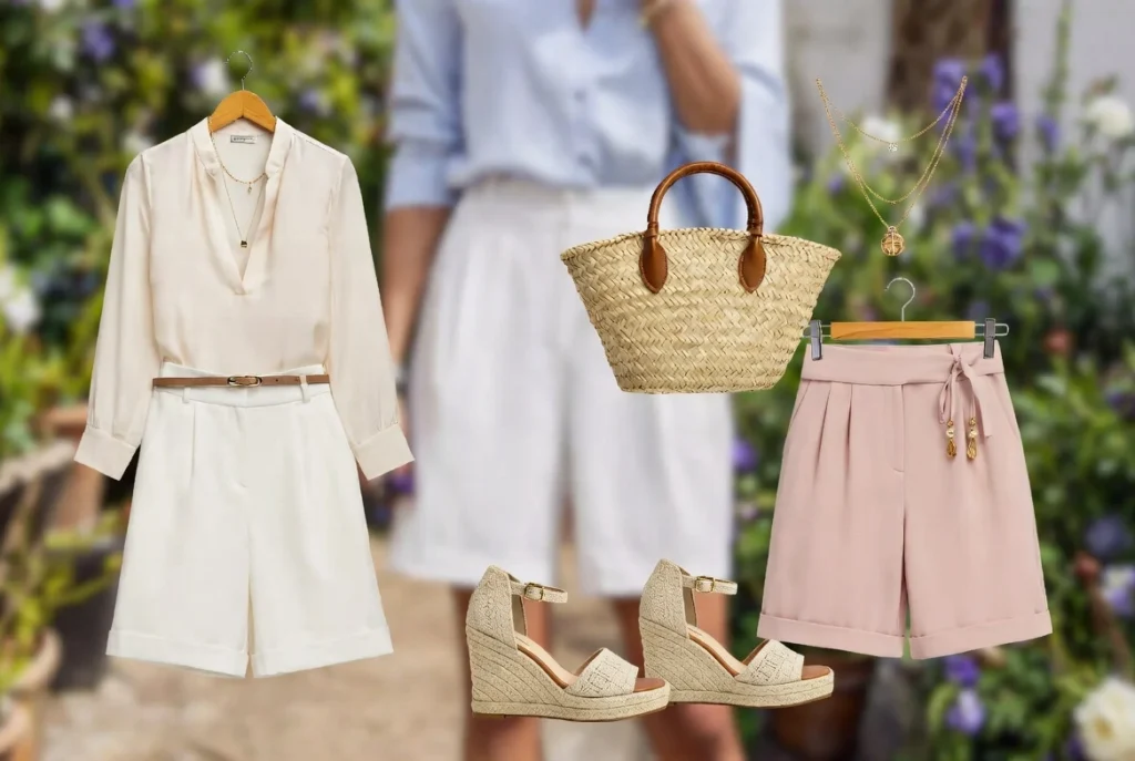 Structured Shorts and Blouse Sophistication