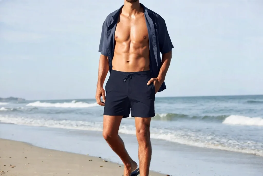 Swim Shorts and Button-Up Shirt