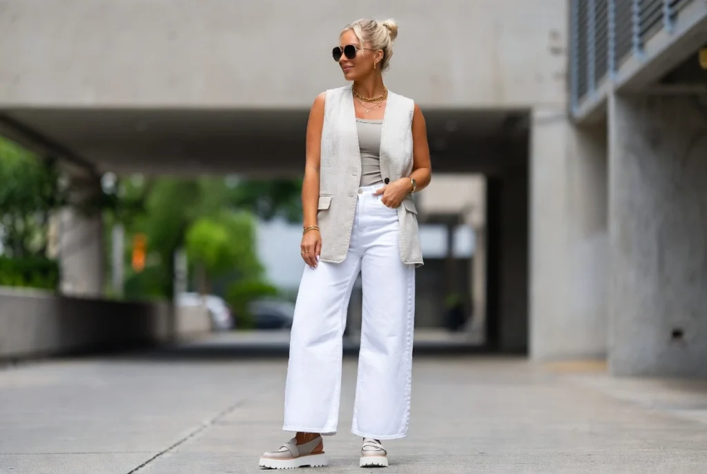 Vest and Wide-Leg Jeans Contemporary