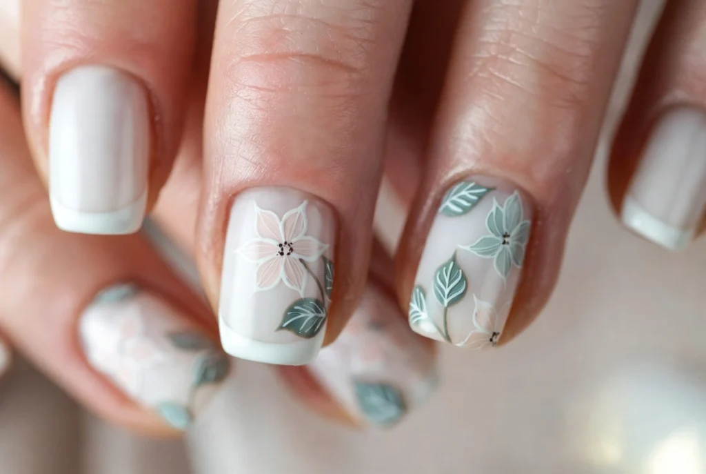 Floral Accent Nails with French Tips