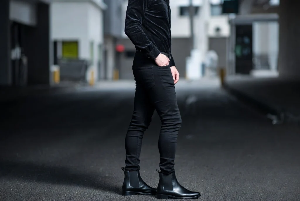 Black Corduroy Shirt With Black Slim Jeans Monochromatic Edge