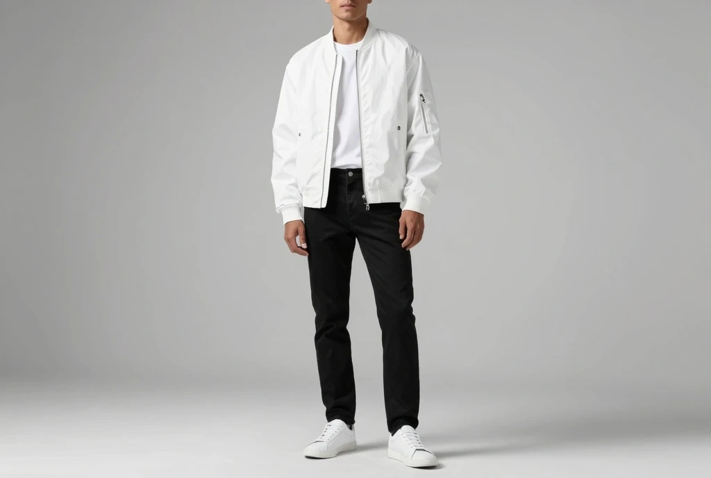 Black Jeans and an All-White Outfit Monochrome Contrast Mastery