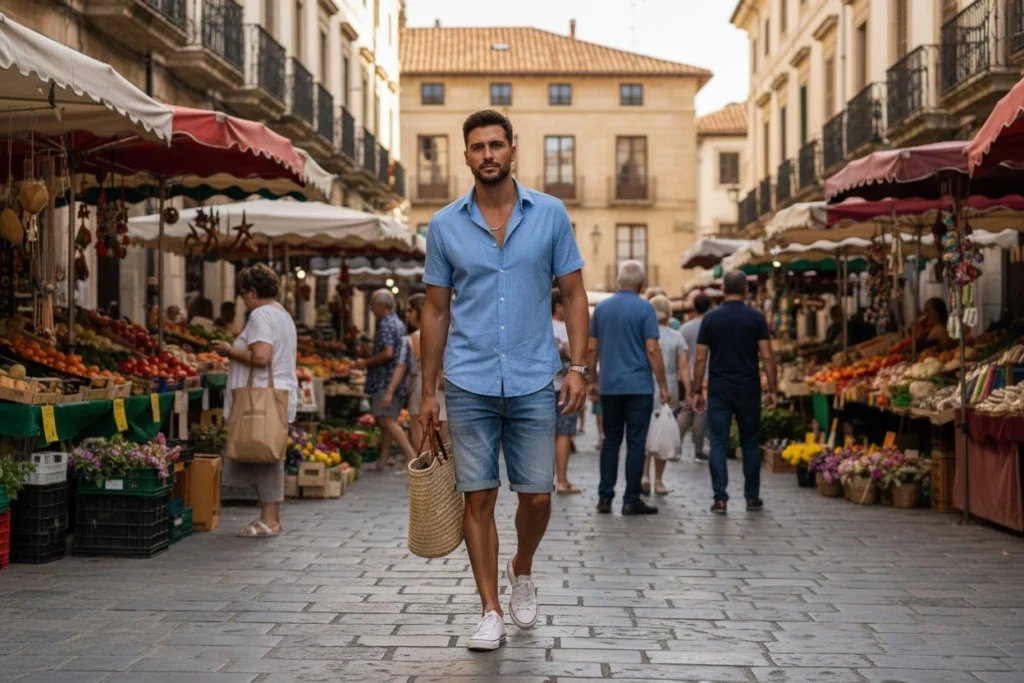 Button-Up Shirt and Denim Shorts Versatile Day Explorer