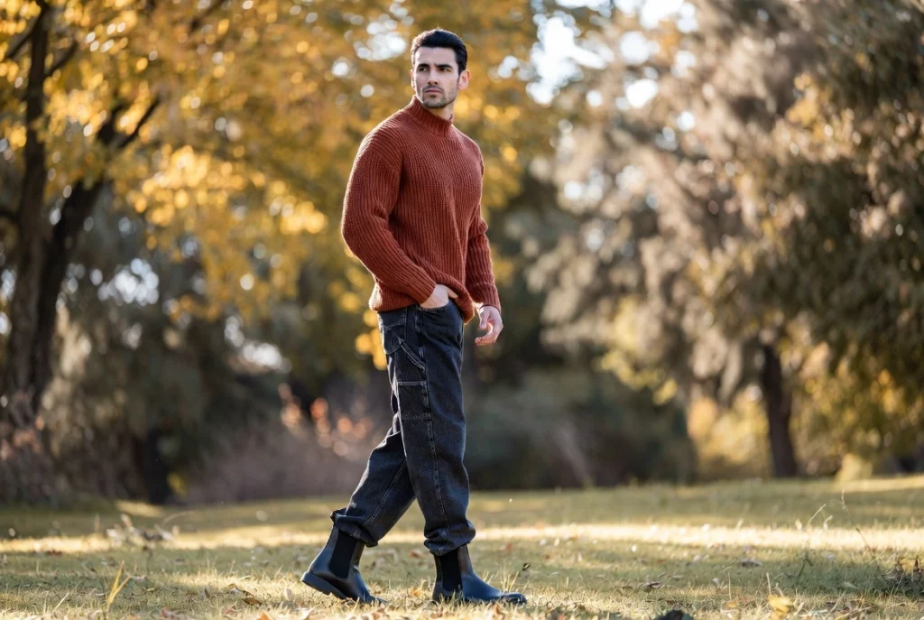 Chunky Knit Sweater and Baggy Carpenter Jeans