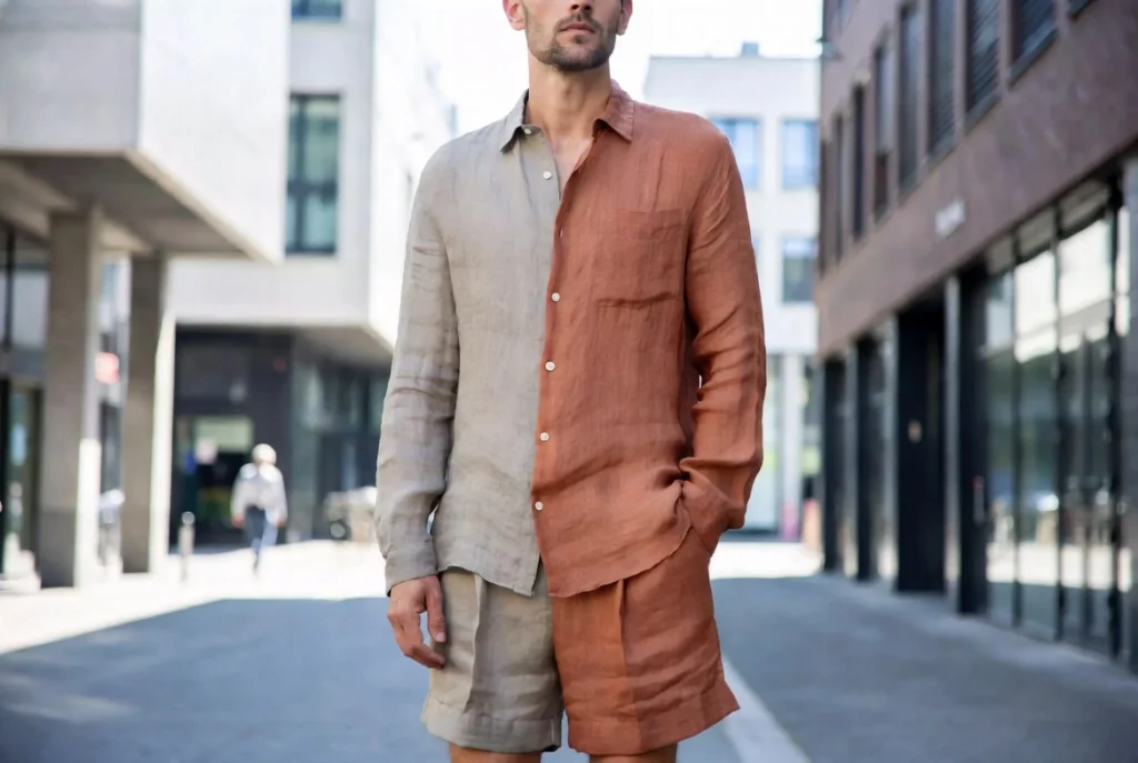 Color-Blocked Linen Shirt and Matching Shorts Streetwear Influence