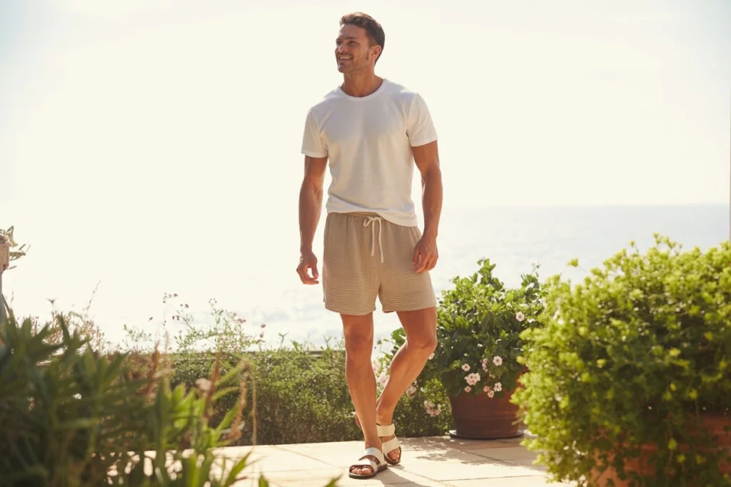 Crew Neck Tee With Drawstring Linen Shorts Relaxed Summer Comfort