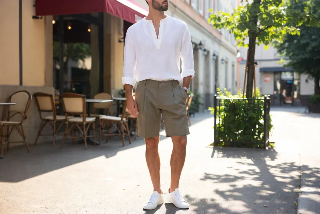 Crisp Linen Shirt and Tailored Shorts Sophistication