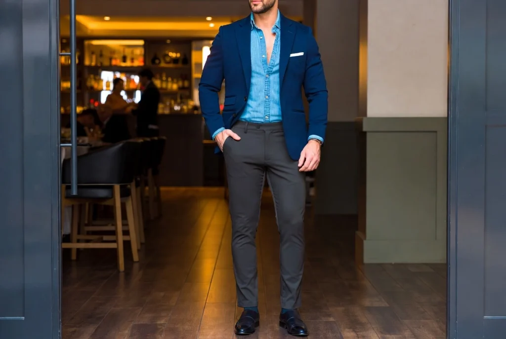 Denim Shirt With Blazer Smart Casual Elevation