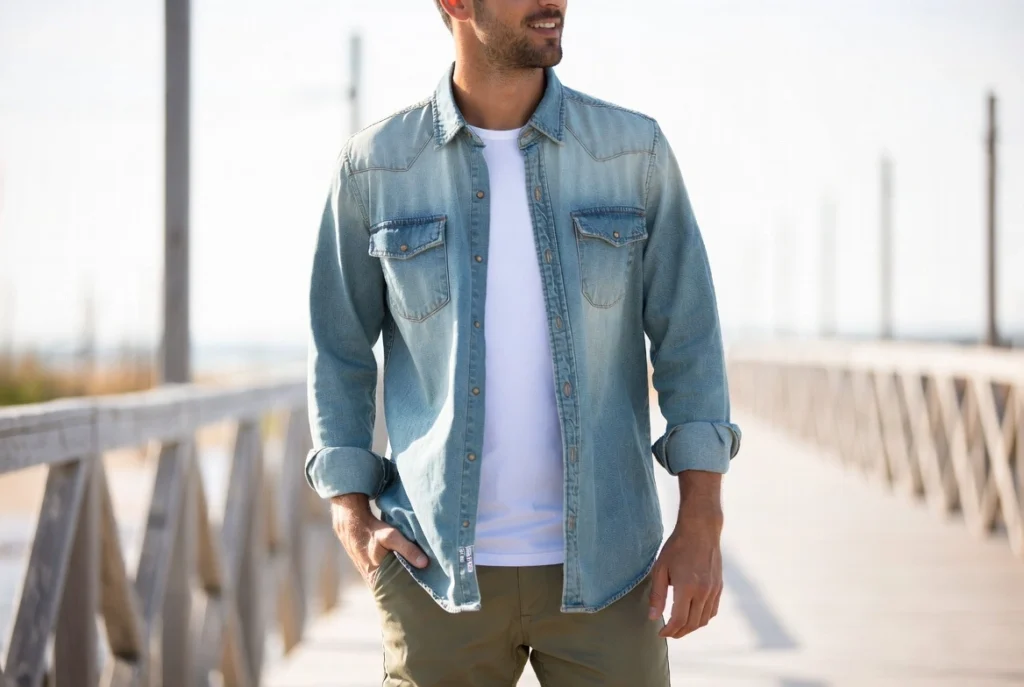 Denim Shirt With Shorts Relaxed Summer Confidence