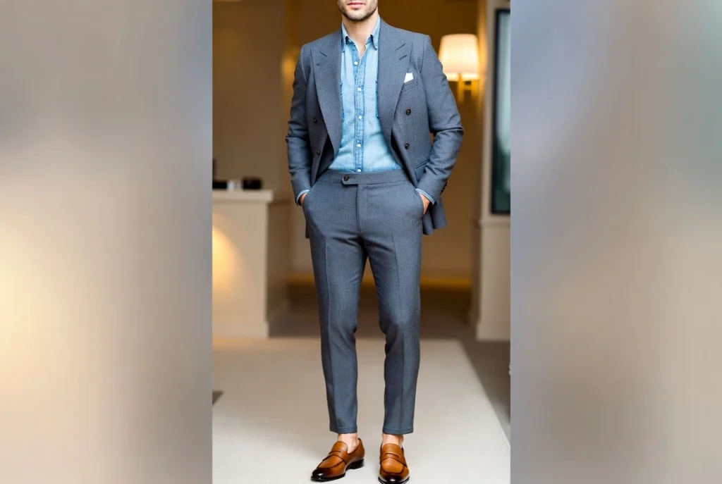 Denim Shirt With Suit Jacket Bold Semi Formal Statement