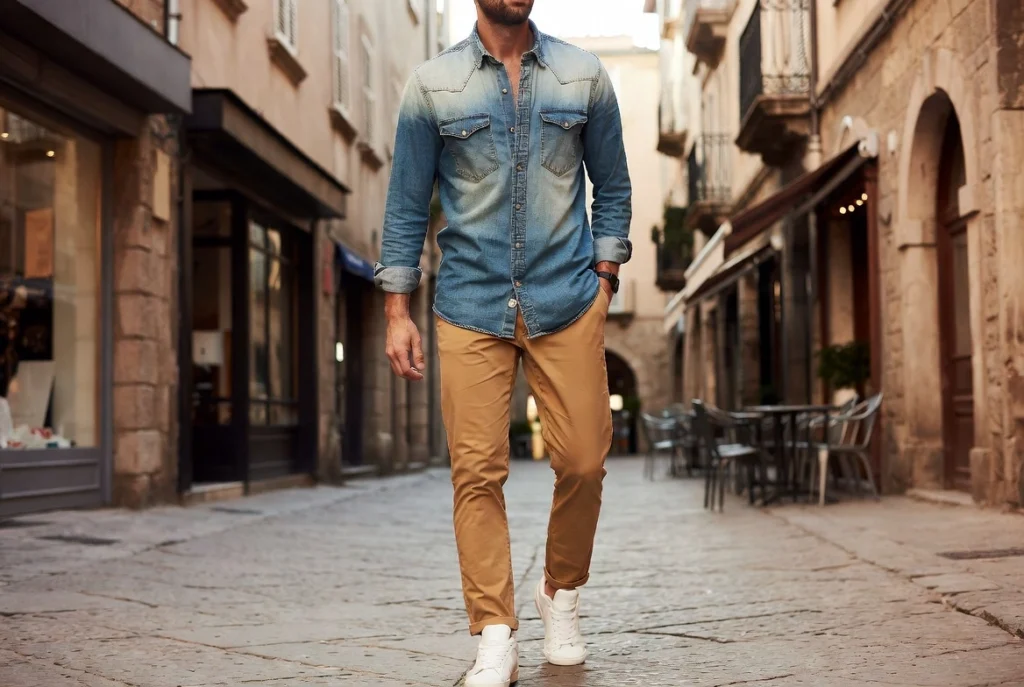 Denim Shirt and Light Chinos Effortless Street Polish