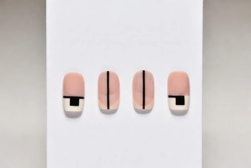 Graphic Minimalist Black and White Nail Architecture