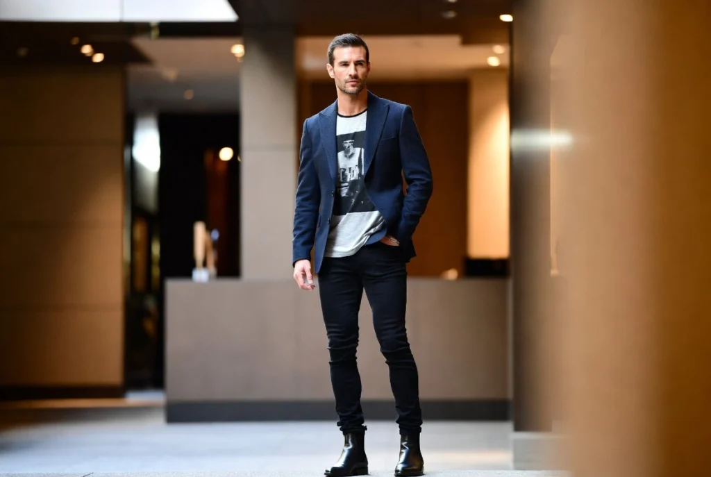 Graphic Tee With Blazer And Dark Jeans Elevated Street Style