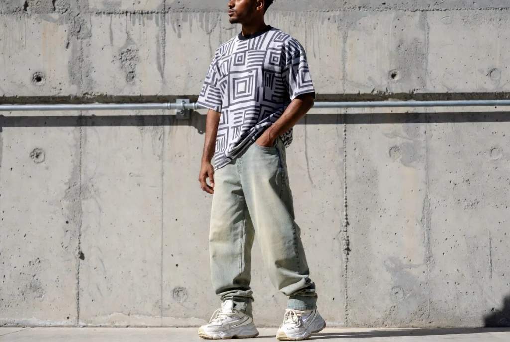 Graphic Tee and Light Wash Baggy Jeans