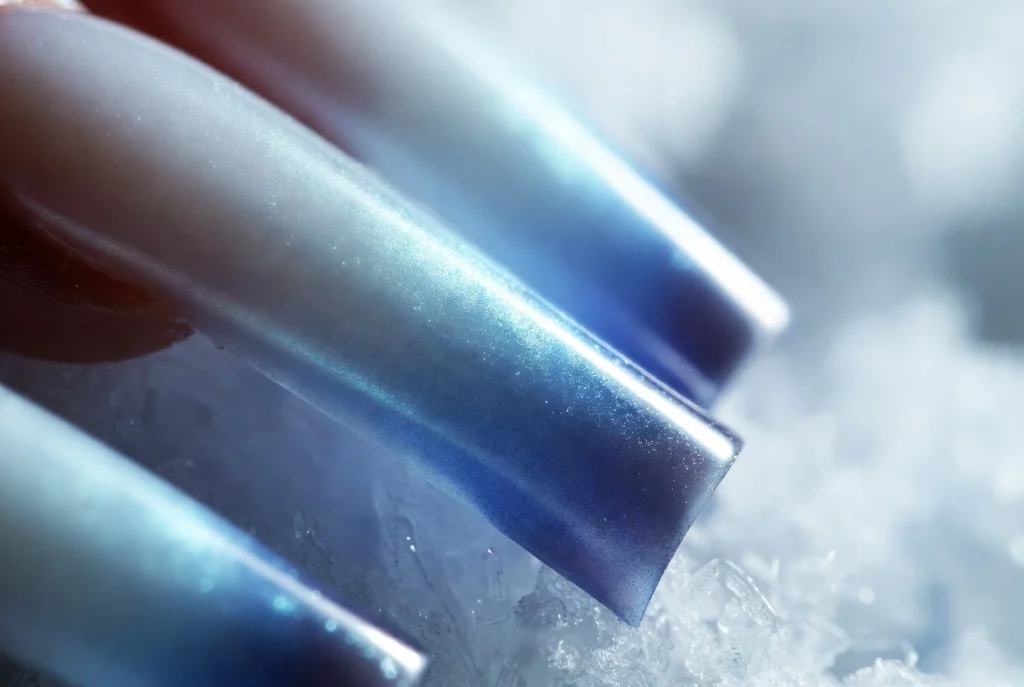 Icy Blue Frosty Ombre Winter Nails