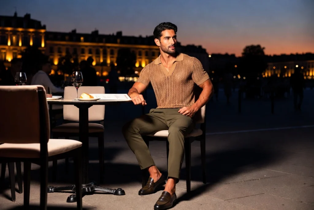 Knit Polo Shirt and Tailored Trousers Refined Texture Play