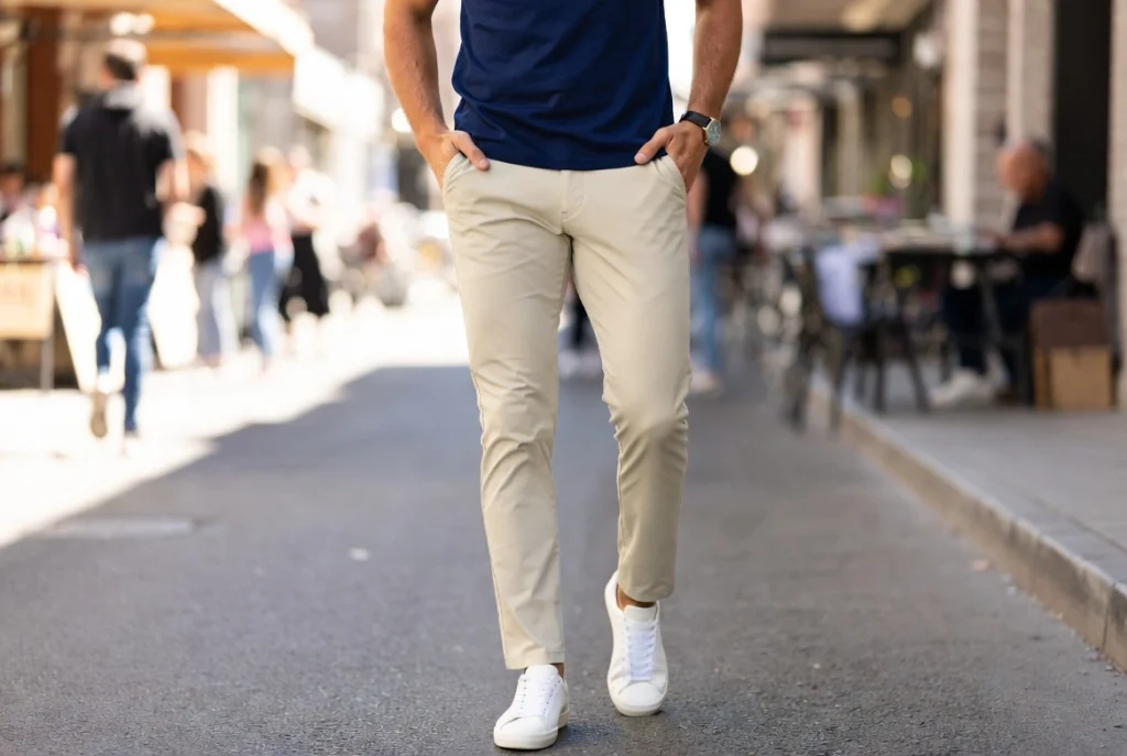 Navy T-Shirt With Beige Chinos Weekend Confidence