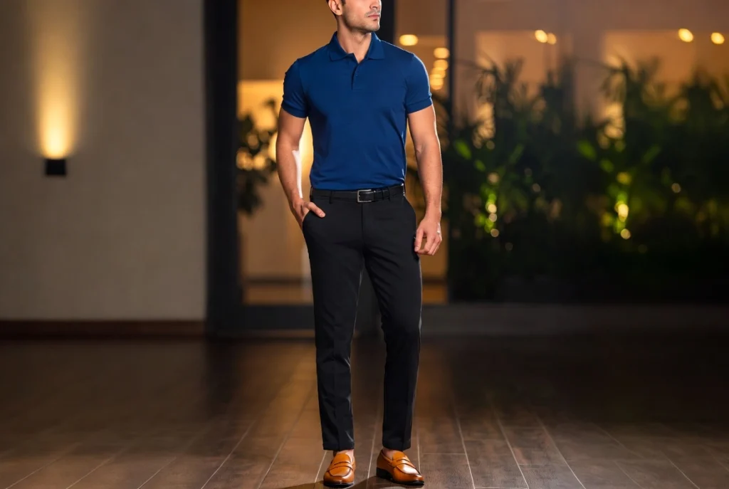Polo Shirt With Slim Dark Trousers Smart Weekend Elevation