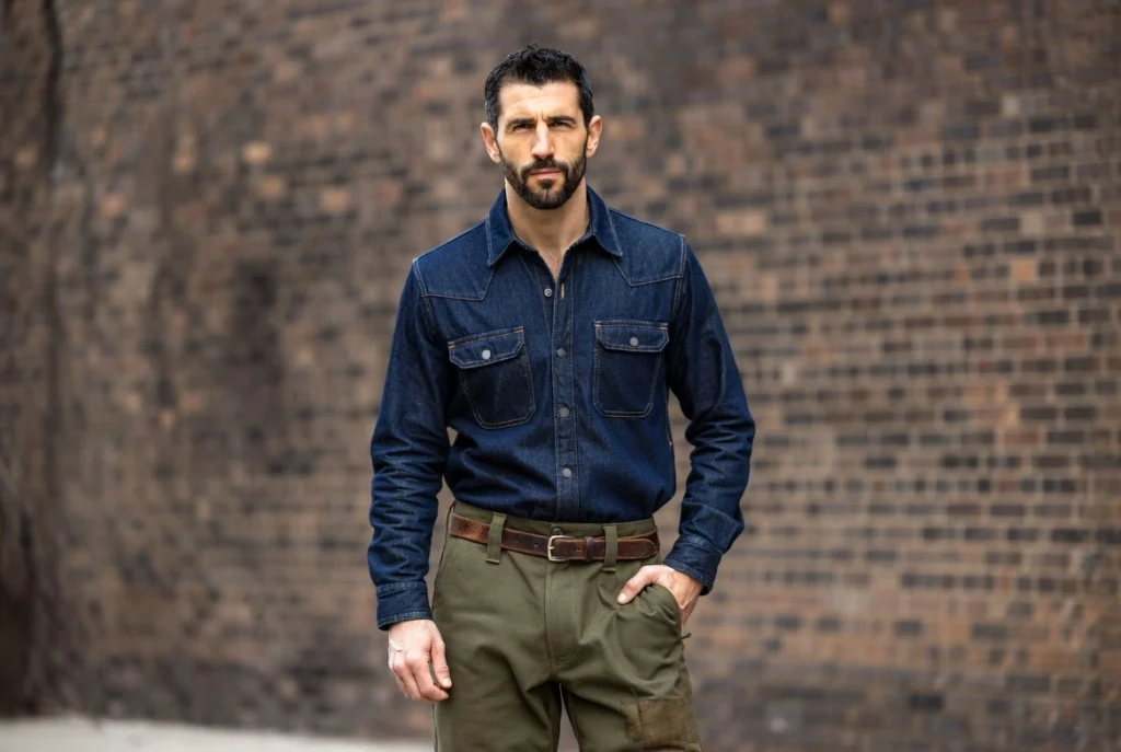 Rugged Workwear Denim Shirt With Canvas Trouser Grit