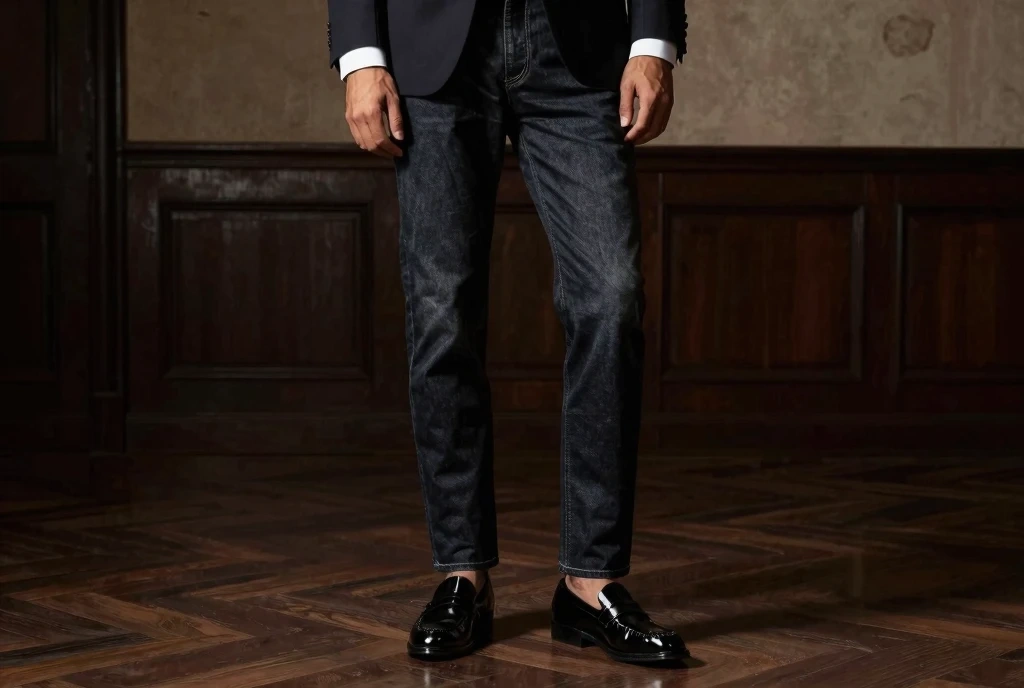 Slim Dark Jeans and a Tuxedo Shirt Unexpected Dressed-Up Drama