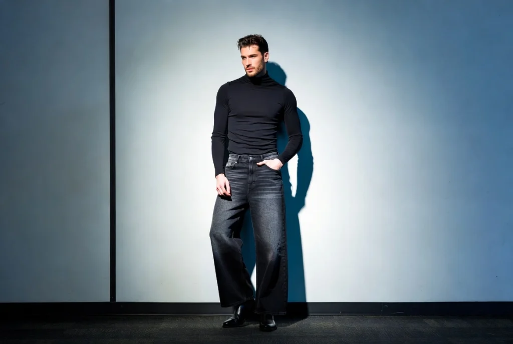 Turtleneck and Wide Leg Baggy Jeans